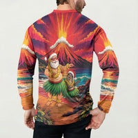 Hawaii Volcano Christmas Button Sweatshirt Hula Santa And Monk Seal LT05 - Polynesian Pride