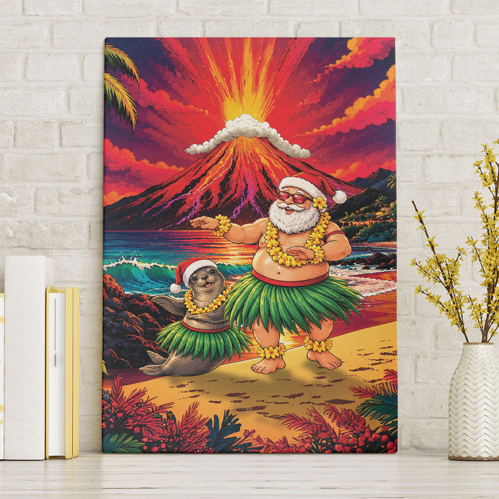 Hawaii Volcano Christmas Canvas Wall Art Hula Santa And Monk Seal LT05 Without Frame Multicolor - Polynesian Pride