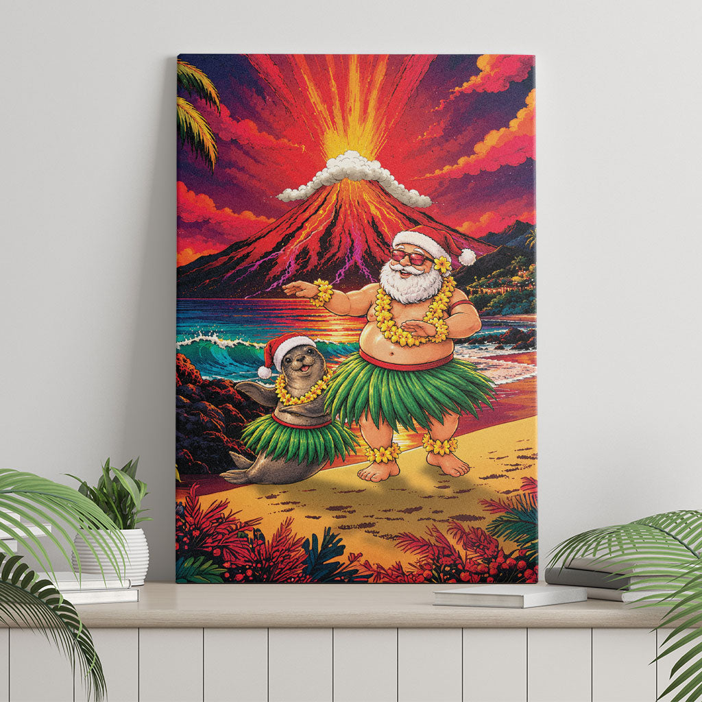 Hawaii Volcano Christmas Canvas Wall Art Hula Santa And Monk Seal LT05 - Polynesian Pride