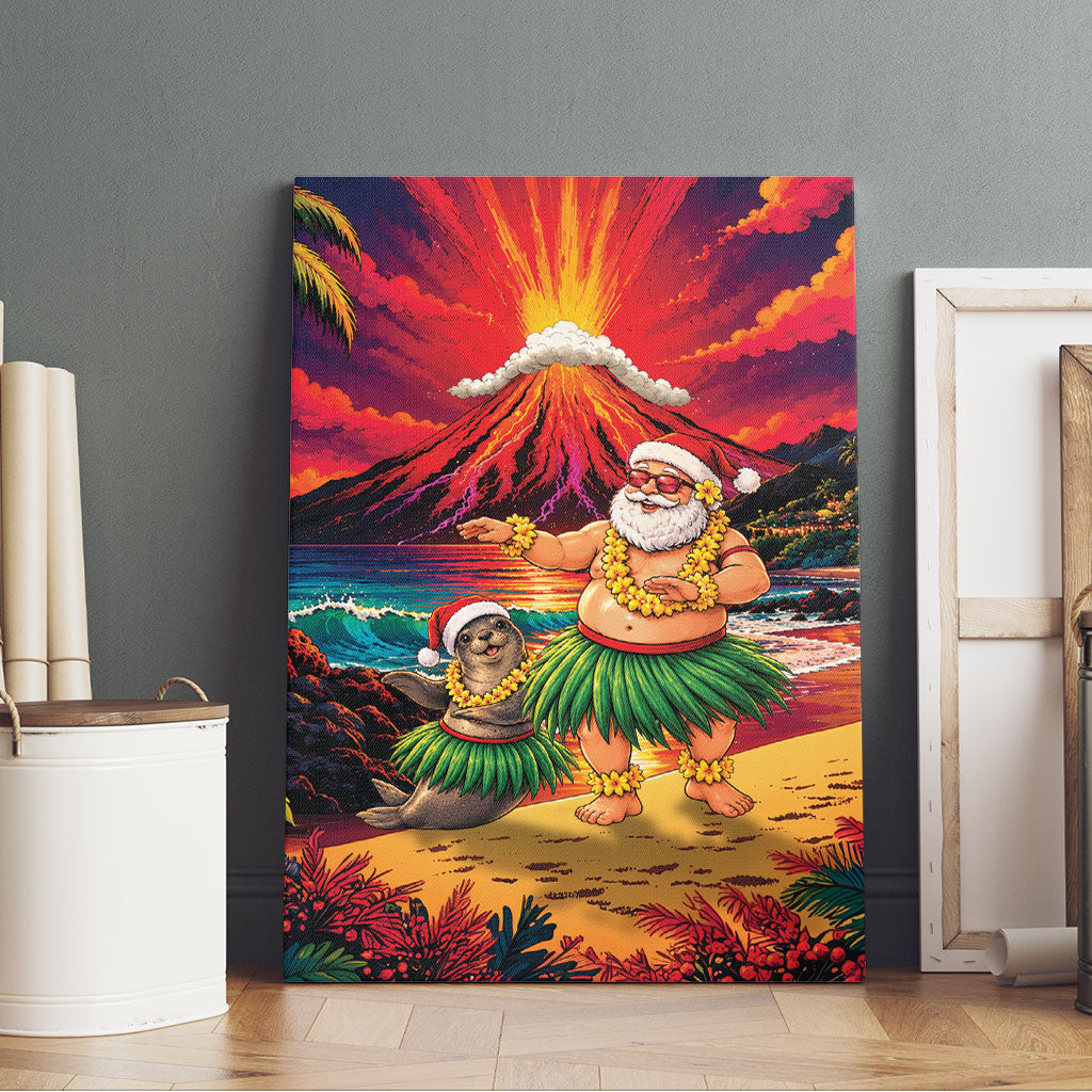 Hawaii Volcano Christmas Canvas Wall Art Hula Santa And Monk Seal LT05 - Polynesian Pride