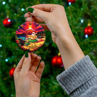 Hawaii Volcano Christmas Ceramic Ornament Hula Santa And Monk Seal