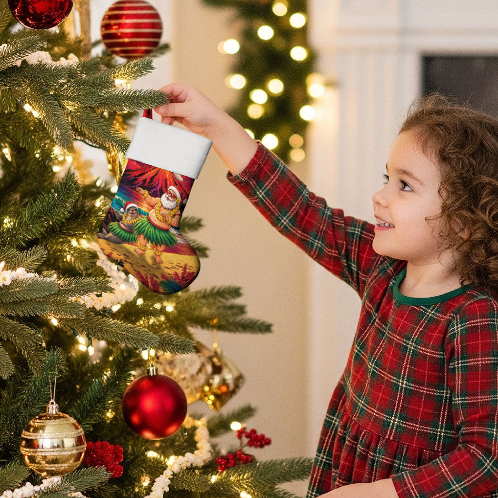 Hawaii Volcano Christmas Stocking Hula Santa And Monk Seal LT05 - Polynesian Pride
