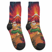 Hawaii Volcano Christmas Crew Socks Hula Santa And Monk Seal LT05 - Polynesian Pride