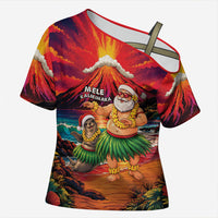 Hawaii Volcano Christmas Cross Shoulder Shirt Hula Santa And Monk Seal LT05 Female Multicolor - Polynesian Pride