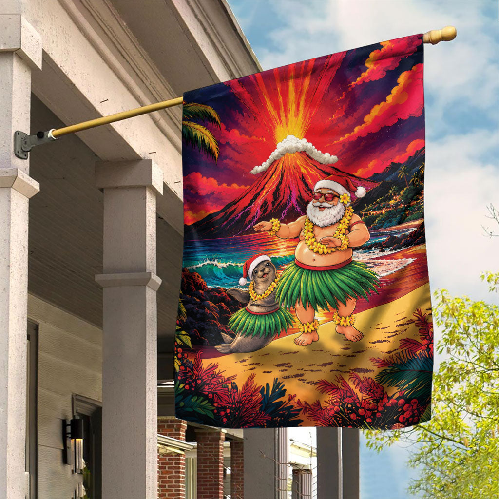 Hawaii Volcano Christmas Garden Flag Hula Santa And Monk Seal LT05 House Flag Multicolor - Polynesian Pride