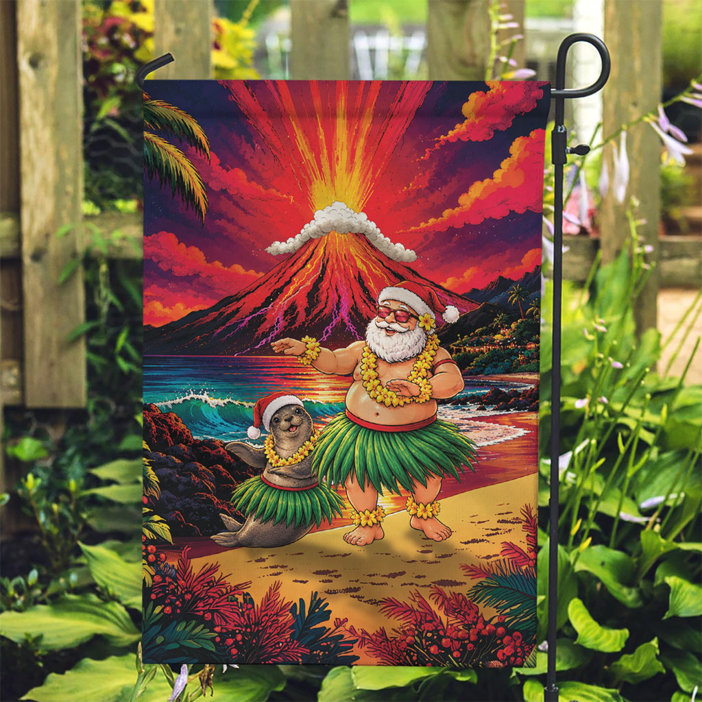 Hawaii Volcano Christmas Garden Flag Hula Santa And Monk Seal LT05 Garden Flag Multicolor - Polynesian Pride