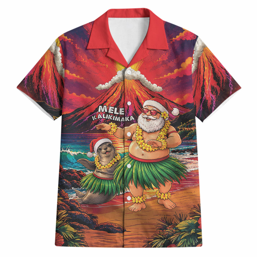 Hawaii Volcano Christmas Hawaiian Shirt Hula Santa And Monk Seal LT05 Multicolor - Polynesian Pride