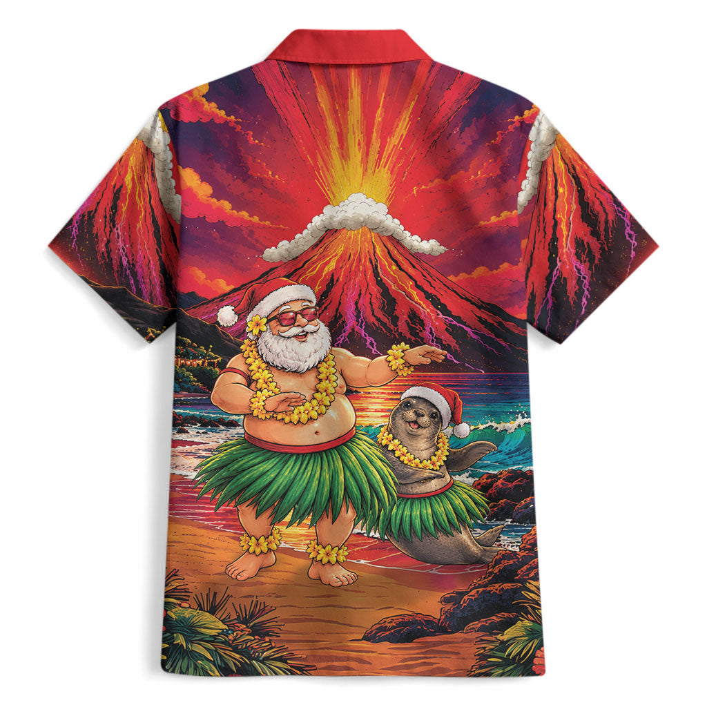Hawaii Volcano Christmas Hawaiian Shirt Hula Santa And Monk Seal LT05 - Polynesian Pride