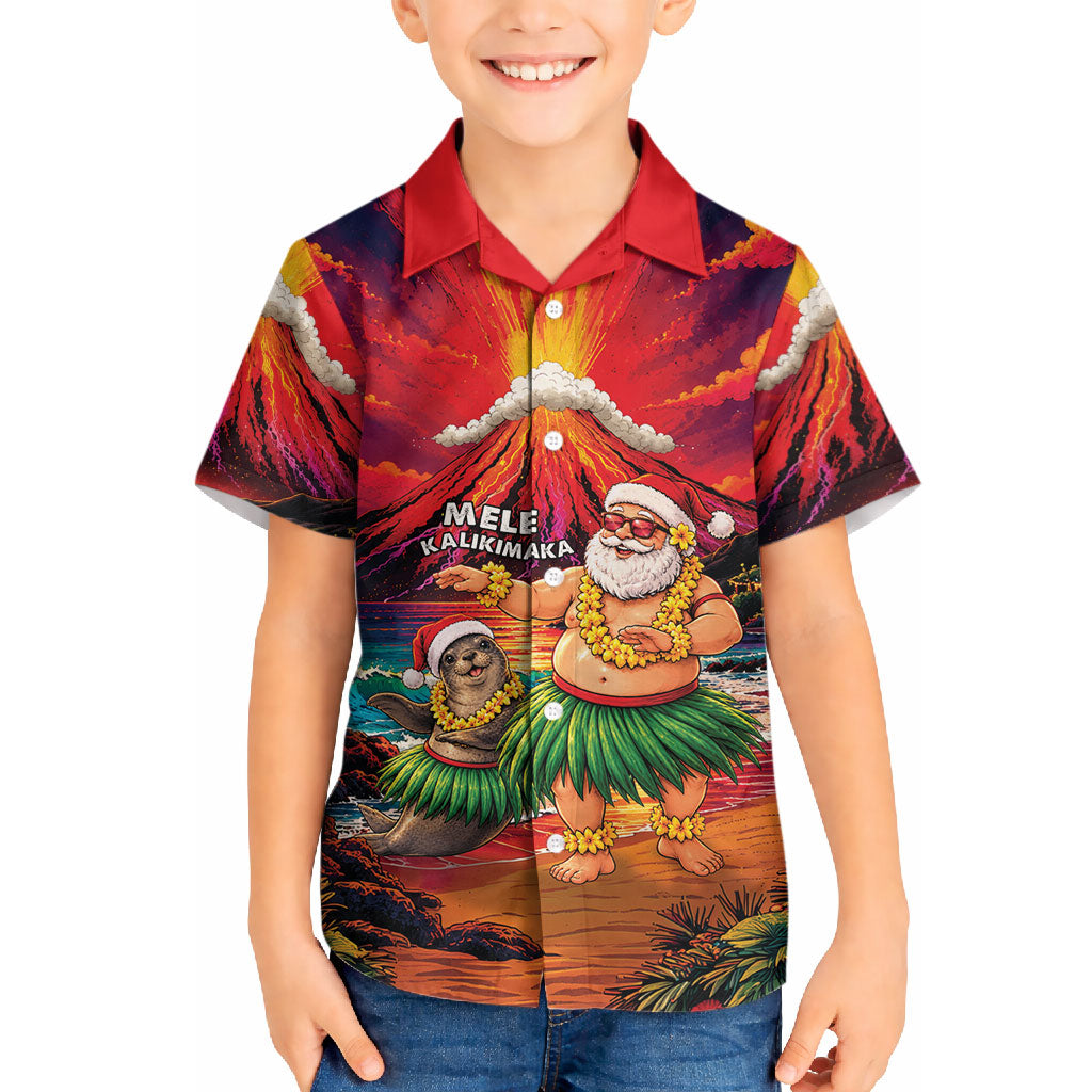Hawaii Volcano Christmas Hawaiian Shirt Hula Santa And Monk Seal LT05 - Polynesian Pride