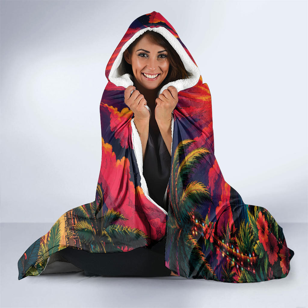 Hawaii Volcano Christmas Hooded Blanket Hula Santa And Monk Seal LT05 - Polynesian Pride