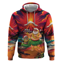 Hawaii Volcano Christmas Hoodie Hula Santa And Monk Seal LT05 Pullover Hoodie Multicolor - Polynesian Pride