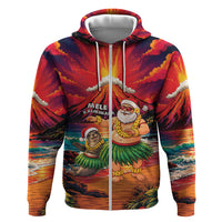 Hawaii Volcano Christmas Hoodie Hula Santa And Monk Seal LT05 Zip Hoodie Multicolor - Polynesian Pride