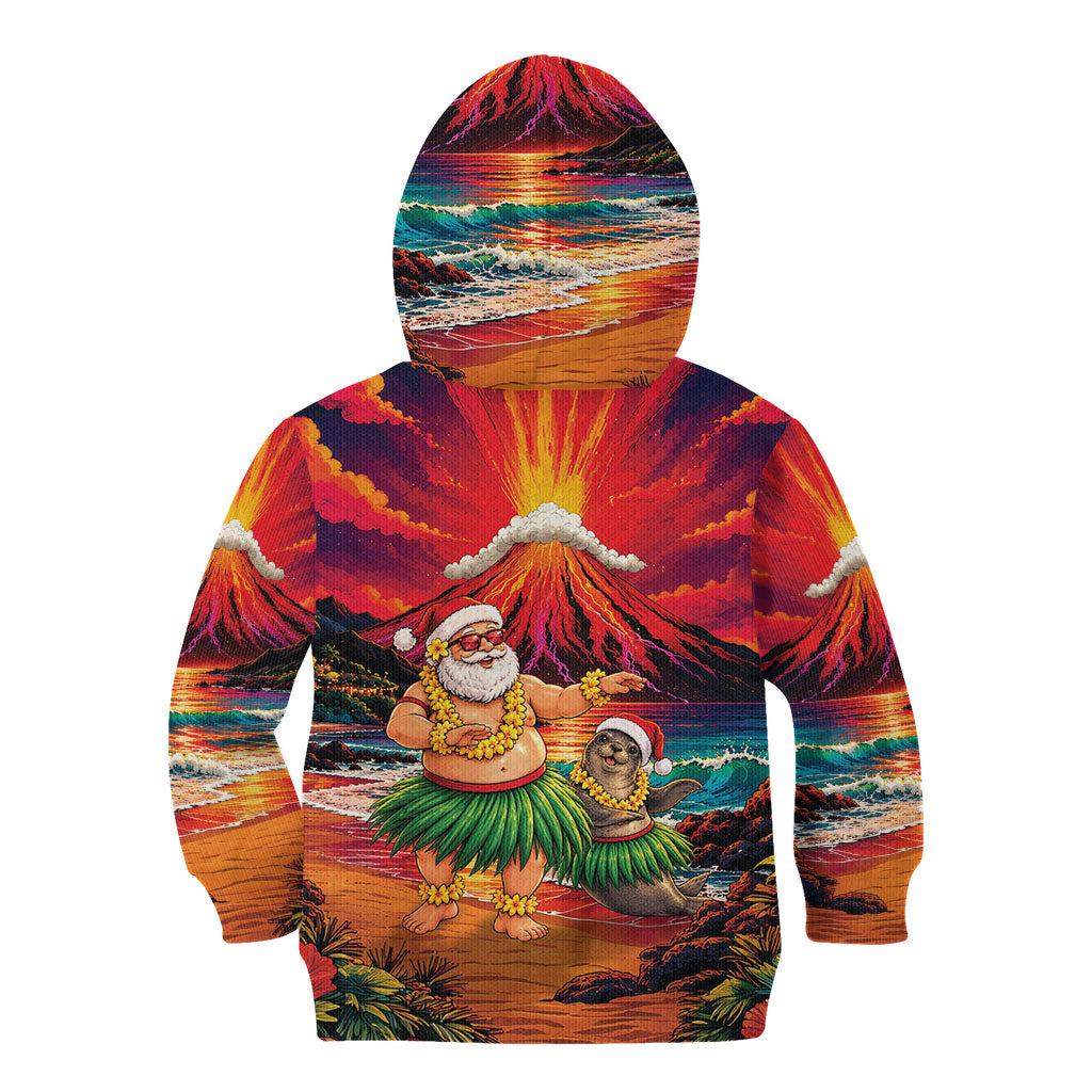 Hawaii Volcano Christmas Kid Hoodie Hula Santa And Monk Seal LT05 - Polynesian Pride