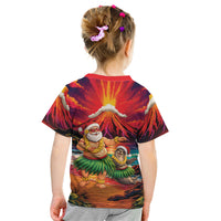 Hawaii Volcano Christmas Kid T Shirt Hula Santa And Monk Seal LT05 - Polynesian Pride