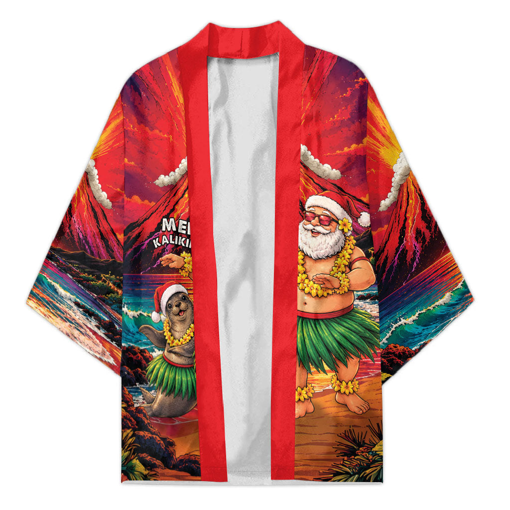 Hawaii Volcano Christmas Kimono Hula Santa And Monk Seal