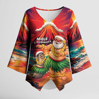 Hawaii Volcano Christmas Kimono Sleeve Blouse Hula Santa And Monk Seal LT05 Female Multicolor - Polynesian Pride