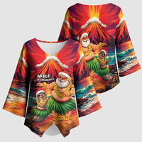 Hawaii Volcano Christmas Kimono Sleeve Blouse Hula Santa And Monk Seal LT05 - Polynesian Pride