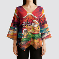 Hawaii Volcano Christmas Kimono Sleeve Blouse Hula Santa And Monk Seal LT05 - Polynesian Pride
