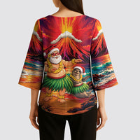 Hawaii Volcano Christmas Kimono Sleeve Blouse Hula Santa And Monk Seal LT05 - Polynesian Pride