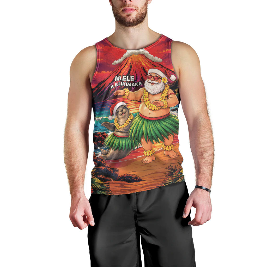 Hawaii Volcano Christmas Men Tank Top Hula Santa And Monk Seal LT05 - Polynesian Pride