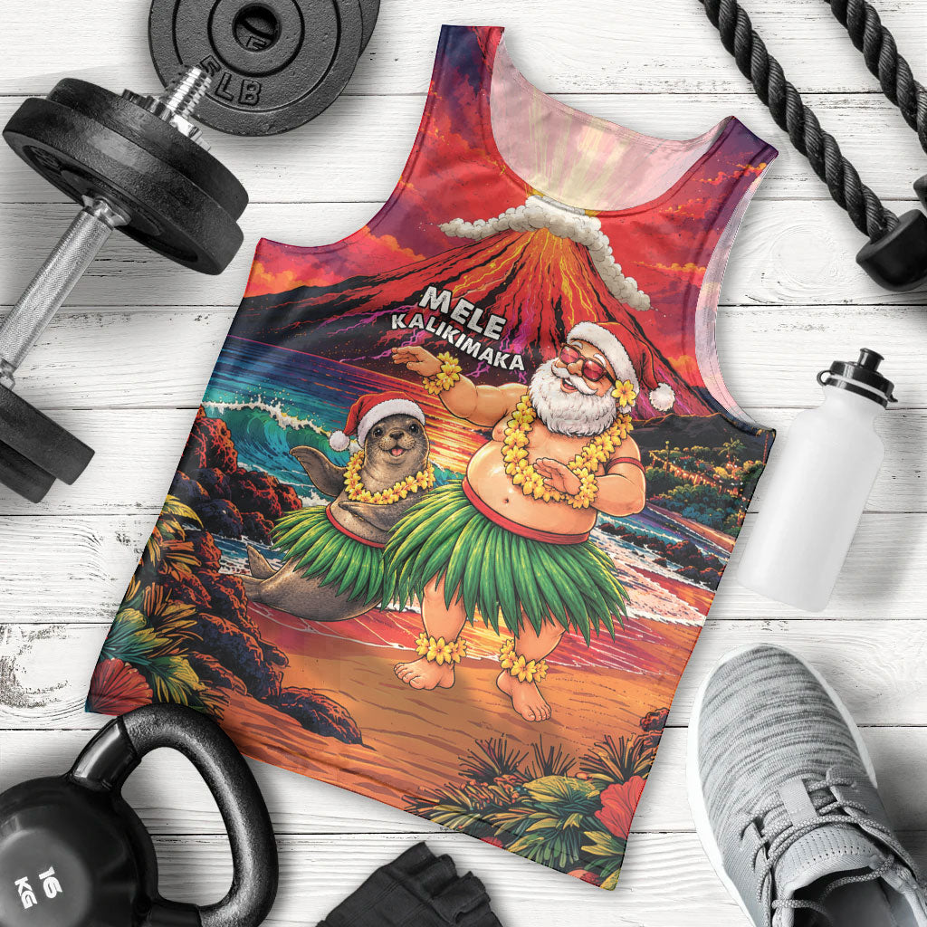 Hawaii Volcano Christmas Men Tank Top Hula Santa And Monk Seal LT05 - Polynesian Pride