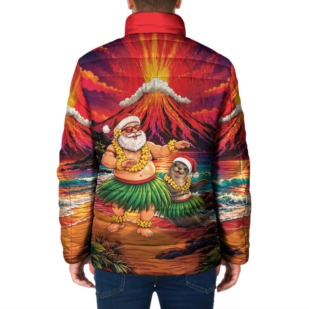 Hawaii Volcano Christmas Padded Jacket Hula Santa And Monk Seal LT05 - Polynesian Pride
