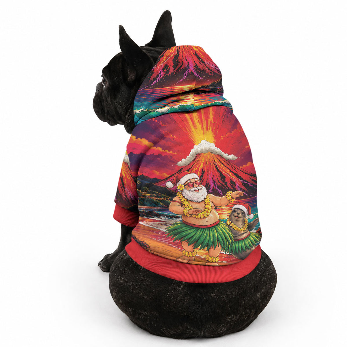 Hawaii Volcano Christmas Pet Hoodie Hula Santa And Monk Seal LT05 - Polynesian Pride