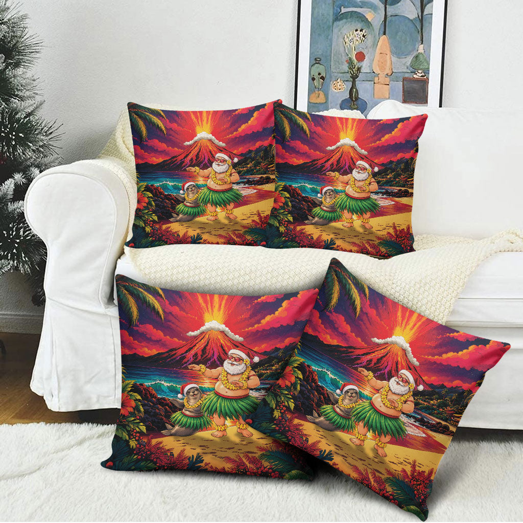 Hawaii Volcano Christmas Pillow Cover Hula Santa And Monk Seal LT05 - Polynesian Pride