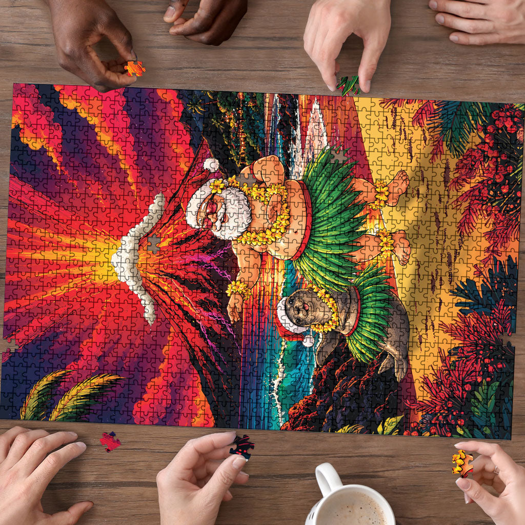 Hawaii Volcano Christmas Puzzle Hula Santa And Monk Seal LT05 - Polynesian Pride