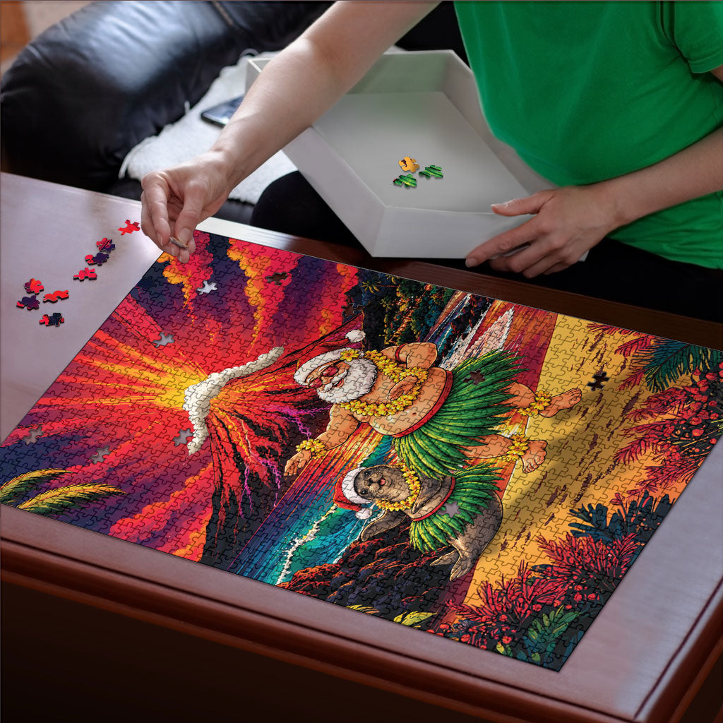Hawaii Volcano Christmas Puzzle Hula Santa And Monk Seal LT05 - Polynesian Pride
