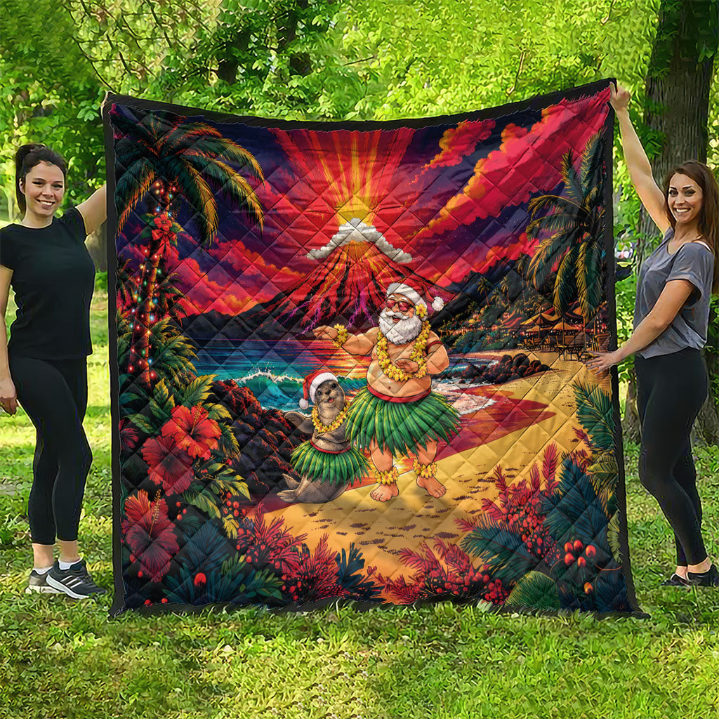 Hawaii Volcano Christmas Quilt Hula Santa And Monk Seal