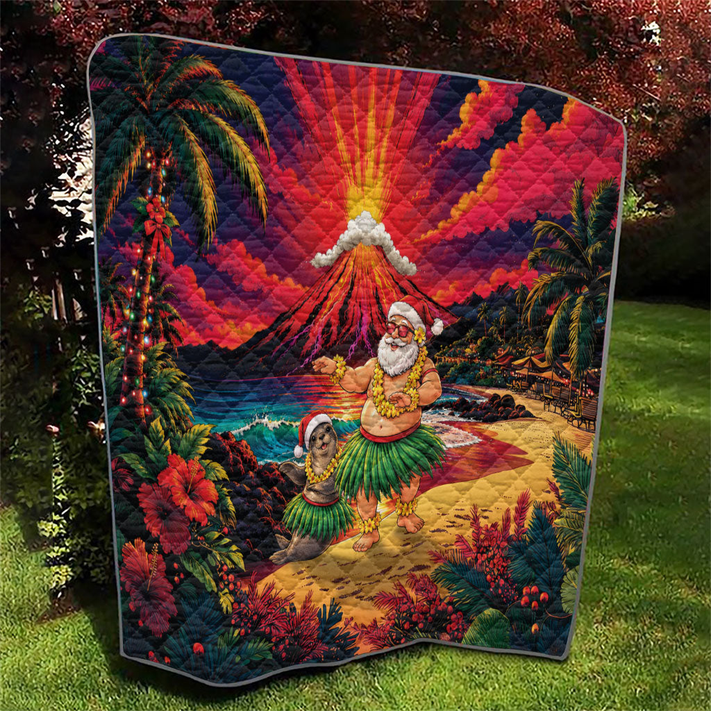 Hawaii Volcano Christmas Quilt Hula Santa And Monk Seal