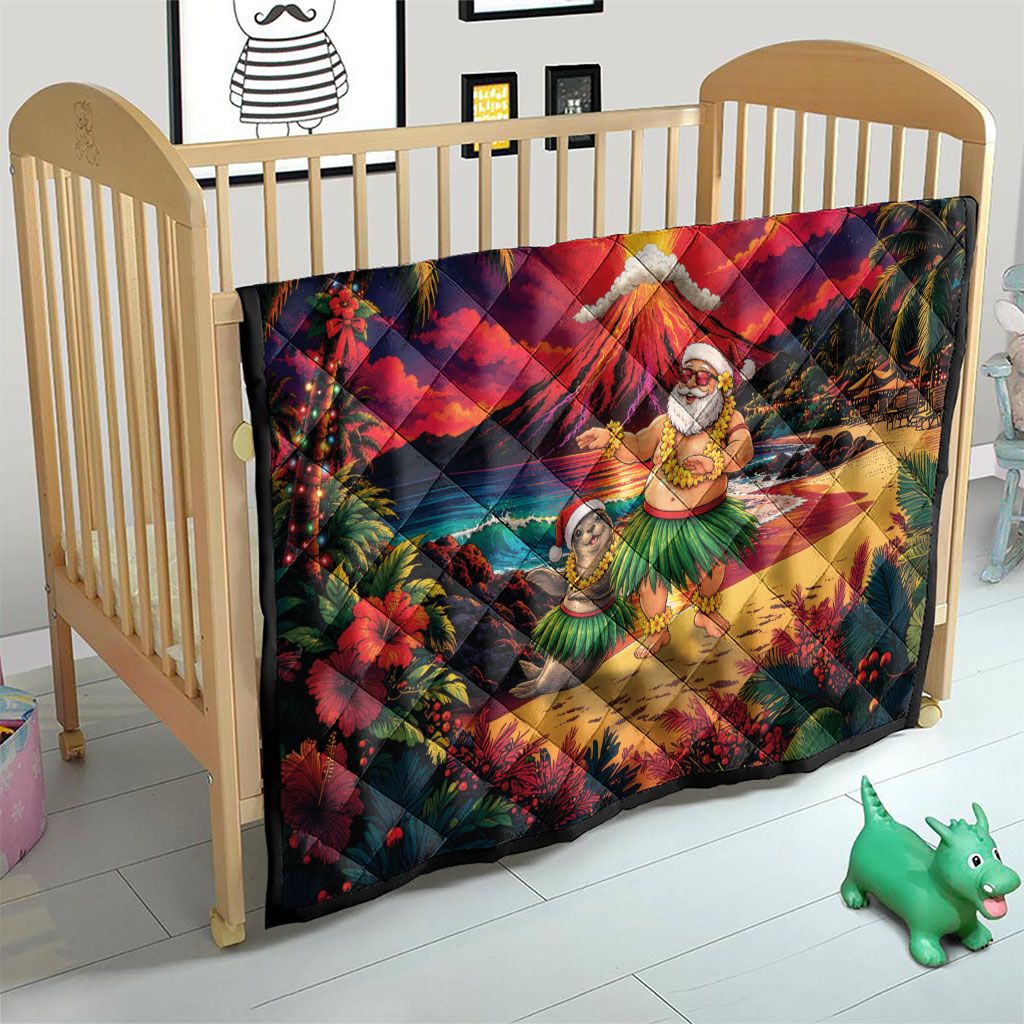 Hawaii Volcano Christmas Quilt Hula Santa And Monk Seal