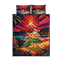 Hawaii Volcano Christmas Quilt Bed Set Hula Santa And Monk Seal LT05 - Polynesian Pride