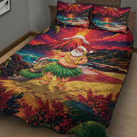 Hawaii Volcano Christmas Quilt Bed Set Hula Santa And Monk Seal LT05 - Polynesian Pride