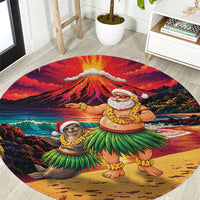 Hawaii Volcano Christmas Round Carpet Hula Santa And Monk Seal LT05 Multicolor - Polynesian Pride