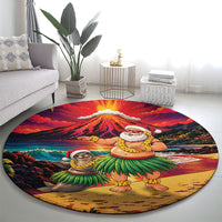 Hawaii Volcano Christmas Round Carpet Hula Santa And Monk Seal LT05 - Polynesian Pride