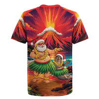 Hawaii Volcano Christmas Rugby Jersey Hula Santa And Monk Seal LT05 - Polynesian Pride