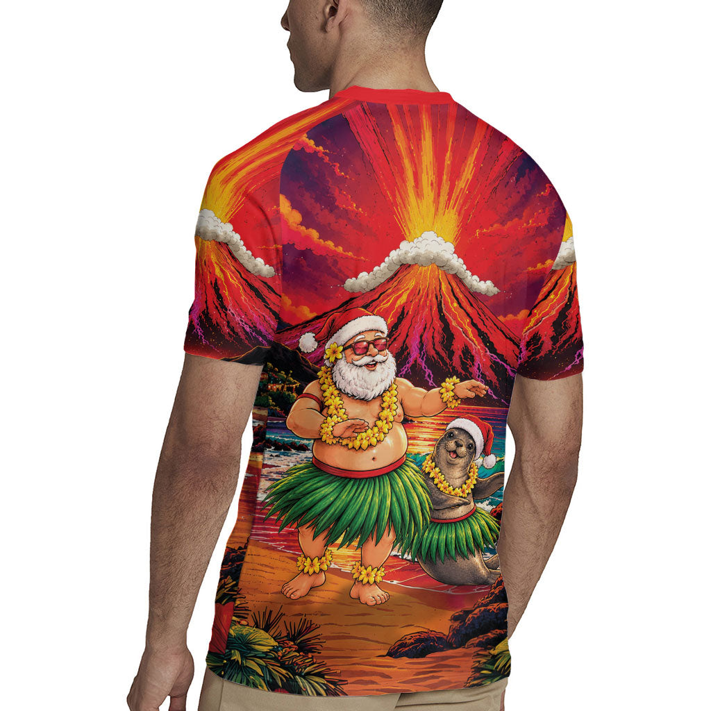 Hawaii Volcano Christmas Rugby Jersey Hula Santa And Monk Seal LT05 - Polynesian Pride