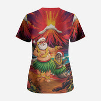 Hawaii Volcano Christmas Scrub Top Hula Santa And Monk Seal