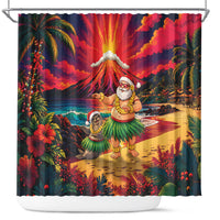 Hawaii Volcano Christmas Shower Curtain Hula Santa And Monk Seal LT05 Multicolor - Polynesian Pride