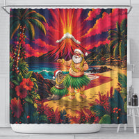 Hawaii Volcano Christmas Shower Curtain Hula Santa And Monk Seal LT05 - Polynesian Pride