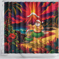 Hawaii Volcano Christmas Shower Curtain Hula Santa And Monk Seal LT05 - Polynesian Pride
