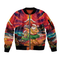 Hawaii Volcano Christmas Sleeve Zip Bomber Jacket Hula Santa And Monk Seal