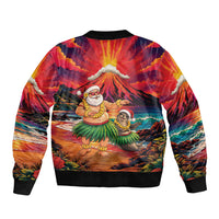 Hawaii Volcano Christmas Sleeve Zip Bomber Jacket Hula Santa And Monk Seal