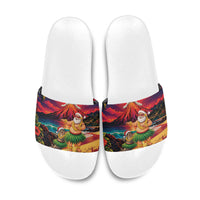 Hawaii Volcano Christmas Slide Sandals Hula Santa And Monk Seal LT05 Multicolor - Polynesian Pride
