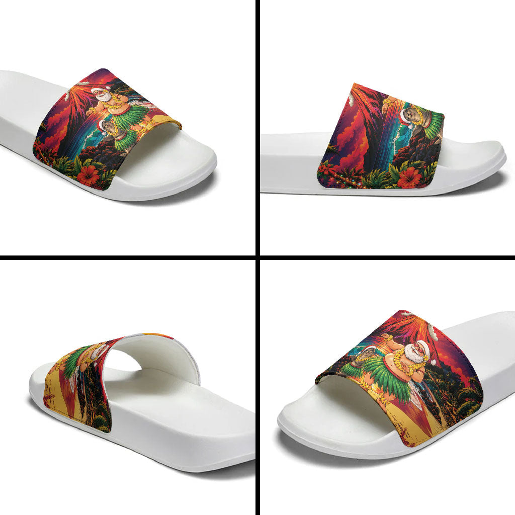 Hawaii Volcano Christmas Slide Sandals Hula Santa And Monk Seal LT05 - Polynesian Pride