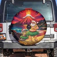 Hawaii Volcano Christmas Spare Tire Cover Hula Santa And Monk Seal LT05 Multicolor - Polynesian Pride