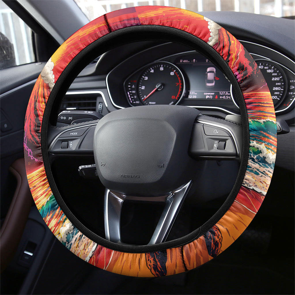 Hawaii Volcano Christmas Steering Wheel Cover Hula Santa And Monk Seal LT05 - Polynesian Pride
