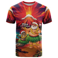 Hawaii Volcano Christmas T Shirt Hula Santa And Monk Seal LT05 Multicolor - Polynesian Pride